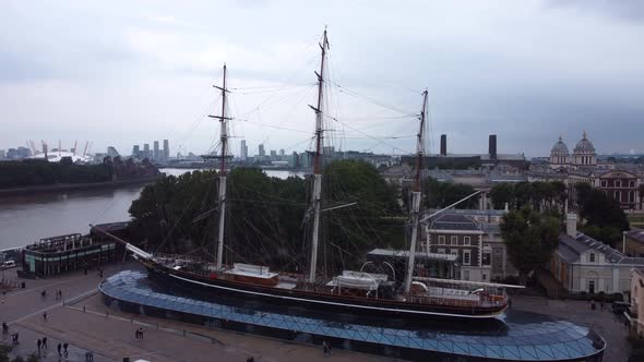 Drone View of an Old English Shipmuseum on the River Bank