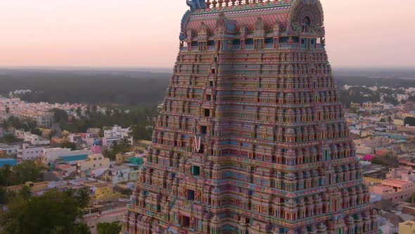 South India "Gopuram" at Srirangam Trichi, India, 4k aerial 