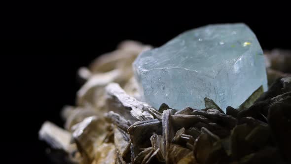 A macro detail shot of an aquamarine crystal. Sample was found in Argentina.  The color and prismati