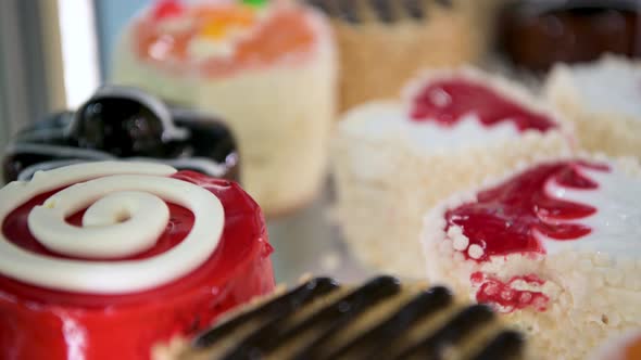 Sponge Cakes on a Rotating Glass Display Case