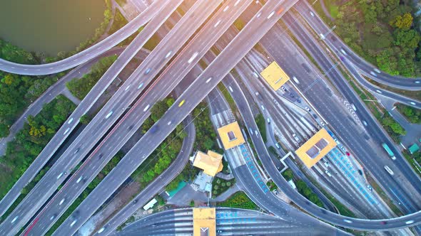 4K : Aerial hyperlapse drone shot of fast moving Highway road.