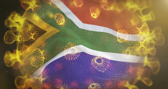 South Africa Flag With Coronavirus Microbe Centered 4K