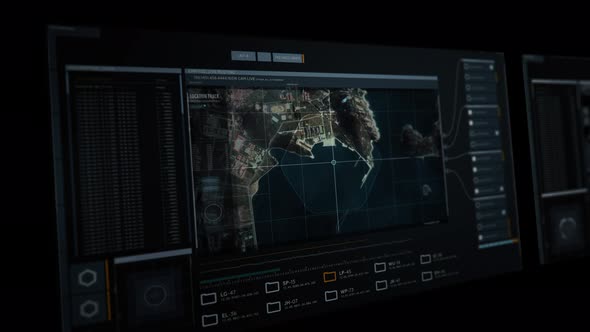 Sci-fi Surveillance Satellite Scan Of An Naval Coastal Army Base Location