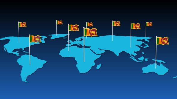 Sri Lanka National Flag Fly On Earth Map Animation