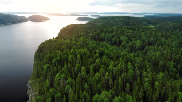 Beautiful Aeril View of Lake Onega in Karelia. Russia.