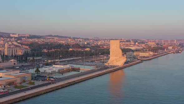 Wonderful Sunset Landscape Overlooking the Portuguese Monument to Discoveries Padrao Dos