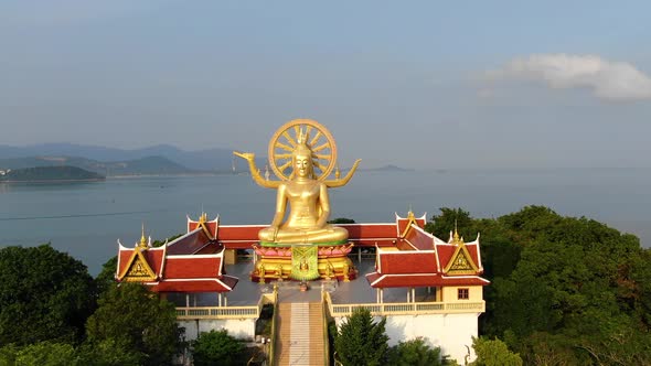 Thailand landmark. Aerial view of golden Buddha temple