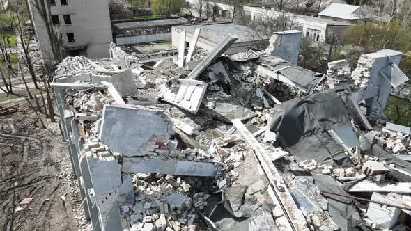 Chernihiv, Ukraine - 27.04.2022: War in Ukraine. State buildings destroyed by Russian troops in the 