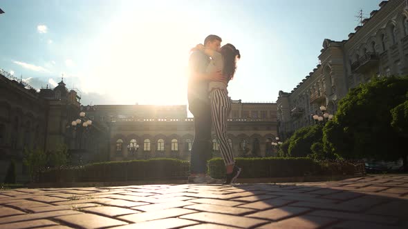 Lovely Young Couple Meeting Outdoors