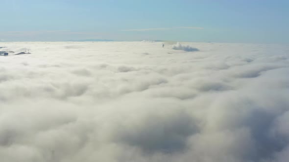 Drone View of the Vladivostok Lowland Covered in Morning Sea Mist at Dawn