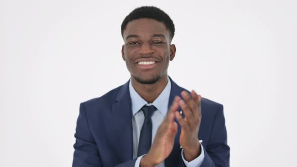 African Businessman Clapping Applauding on White Background