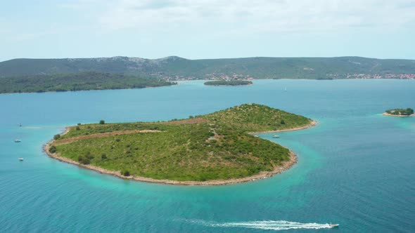 Heart Shaped Galesnjak Island Among Picturesque Tranquil Sea