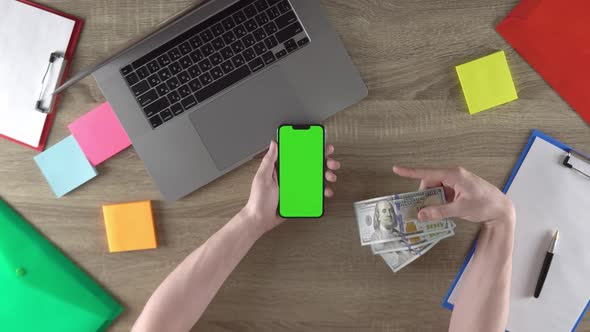 Man is Sharing How Easy to Earn Money with Freelance Green Screen Mockup