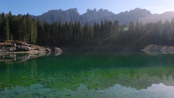 Autumn Karersee or Lago di Carezza view, Dolomites, Italy