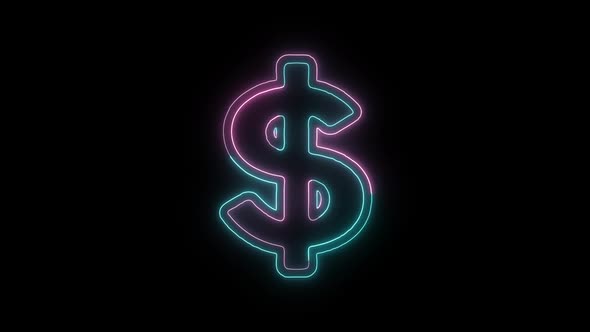 Glowing neon line banknote dollar icon isolated on black background. Banking currency sign.