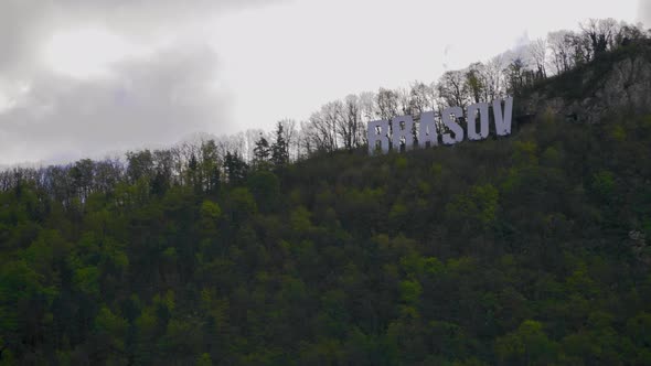 The Brașov sign up on the Tâmpa Mountain that overlooks the city with the same name, shoot with a te