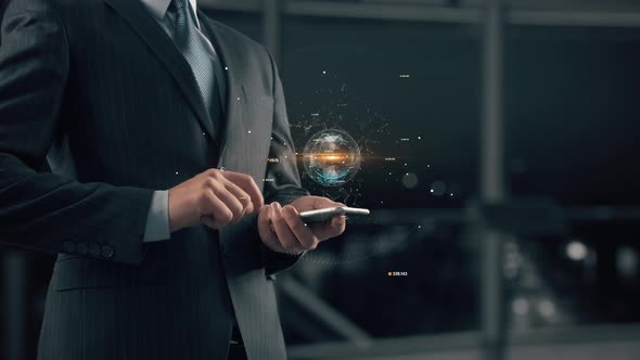 Businessman with Metaverse Cryptocurrency Hologram Concept