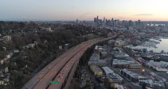 Seattle Washington Highway Aerial Above View Of City