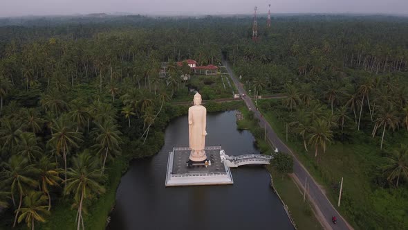 Aerial Footage of Buddha Statue - Tsunami Memorial in Peraliya