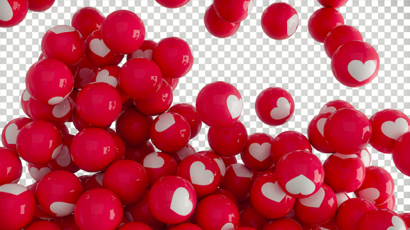 Red falling balls with white hearts with Alpha