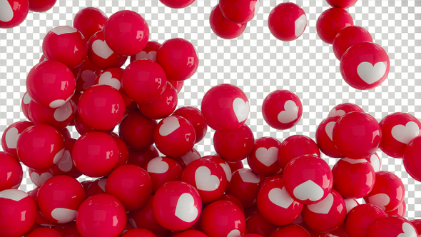 Red falling balls with white hearts with Alpha alt