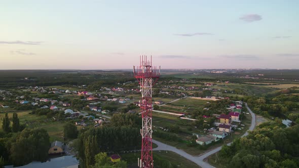 Cell Site of Telephone Tower with 5G Base Station Transceiver