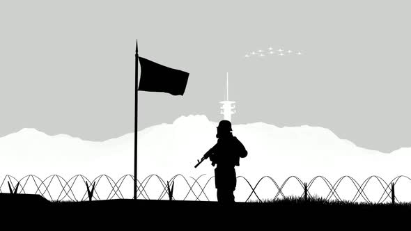 Silhouette Soldier Guarding Military Border