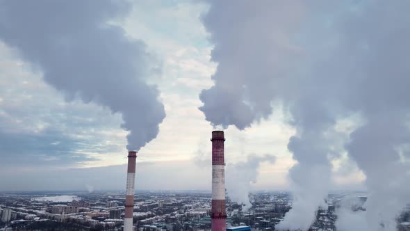 Industrial Factory Smokestack Emission Carbon Gases and in Atmosphere