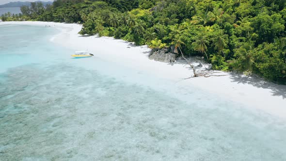 Aerial Drone Footage of Tropical Paradise Remote Beach with Perfect White Sand and Crystal Clear