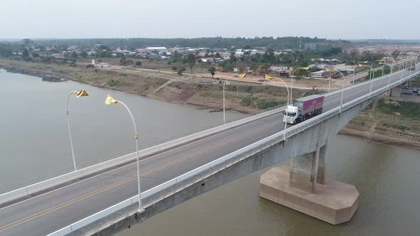 Aerial Footage of The Third Thai–Lao Friendship Bridge over the Mekong River, is a bridge that conne