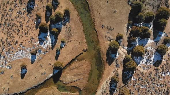 Top Down Aerial of East Fork Virgin River in Utah During Winter