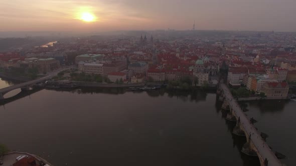 Prague Architecture and Vltava River, Aerial View