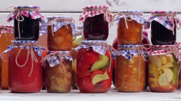 Glass Jars with Canned Products.