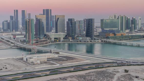 Aerial Skyline of Abu Dhabi City Centre From Above Day to Night Timelapse