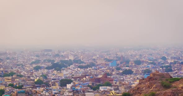 View of Jodhpur the Blue City, Mehrangarh Fort and Jaswant Thada. Jodhpur, Rajasthan, India