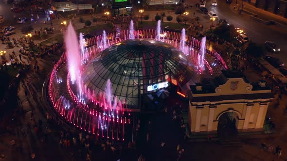 Top View Glass Globe and Colored Splashing Fountains