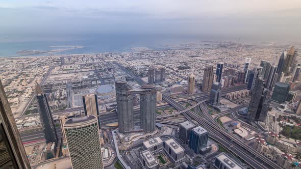 Downtown of Dubai in the Morning Timelapse After Sunrise