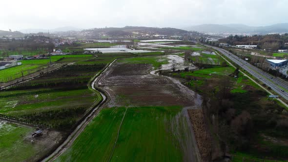 Devastating Flood Natural Disaster in the City and Farmland After Storm