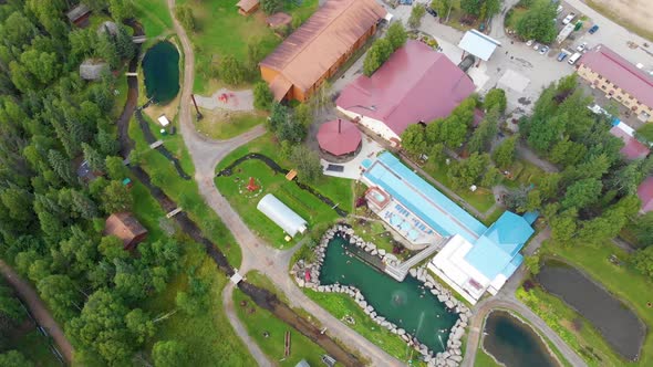 4K Drone Video of Hot Spring Pools at Chena Hot Springs Resort near Fairbanks, Alaska during Summer