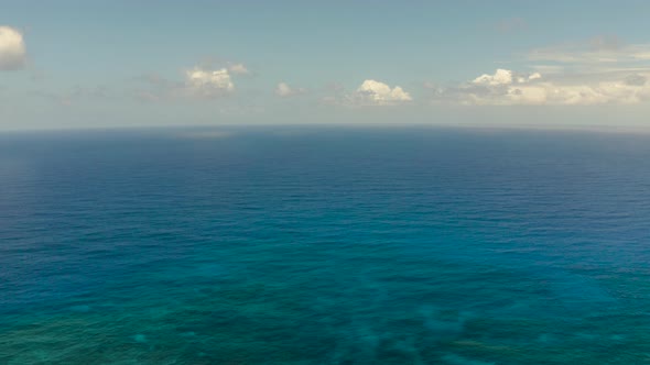 Seascape, Blue Sea, Sky with Clouds, Aerial View