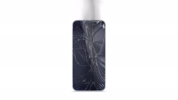 Blank broken phone mockup with cracked screen and fume