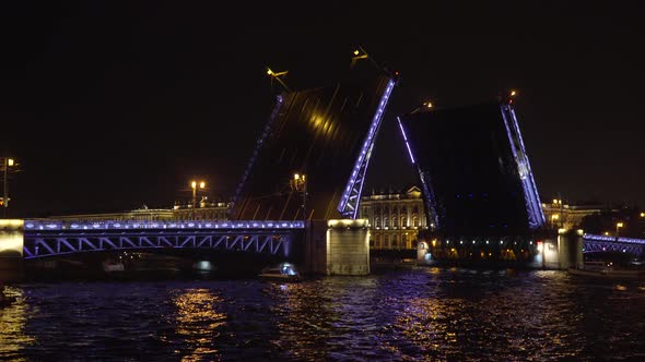 Bridge with Illumination Over the River at Night