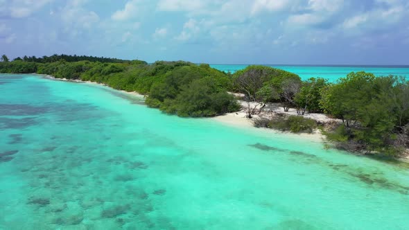 Aerial above landscape of luxury sea view beach break by transparent sea with white sand background 