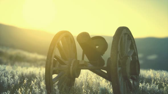 Historic War Gun on the Hill at Sunset