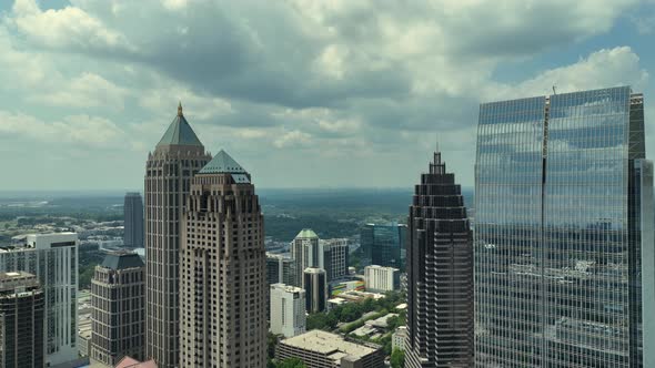 Aerial approach view of high-rises in Atlanta