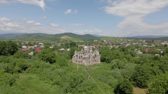 Knights Templar Castle Ruins in Ukraine Countryside - Aerial