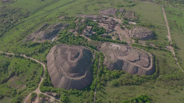 Top View of Granite Quarry, Sand Piles and Crushing Equipment Quarry 
