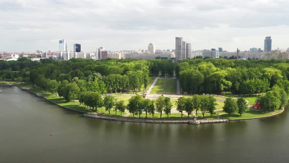 Top View of the Victory Park in Minsk and the Svisloch River