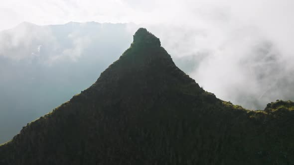 Picturesque Cloudy Sky Over Napali Mountains Drone Flying in Sunrise Clouds