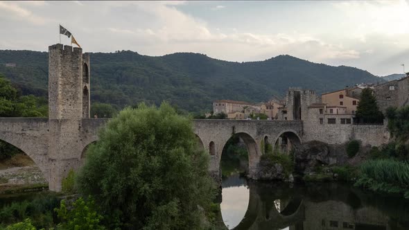 The Bridge and River Fluvia at Besalu Girona Catalonia Spain